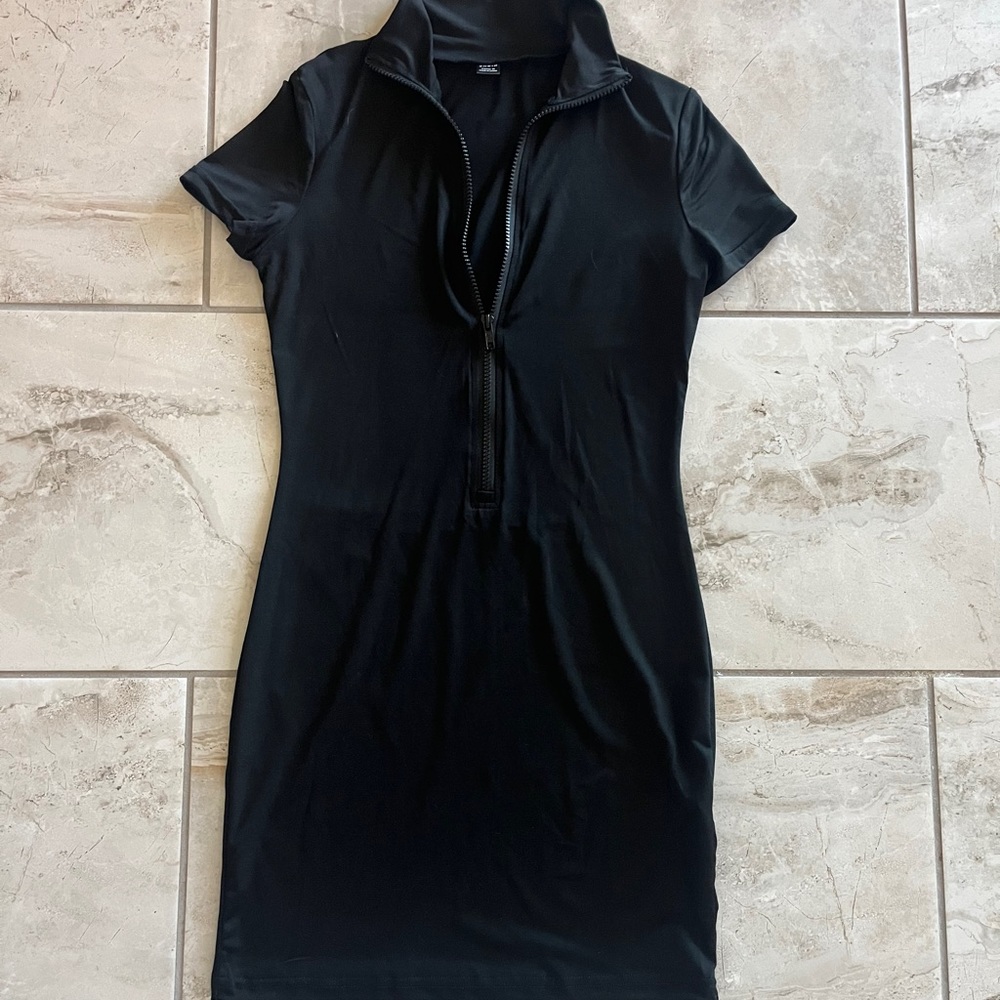 Black zip up front dress